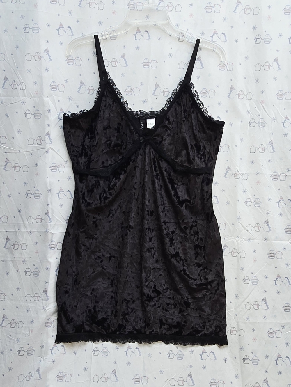 H&M Divided Collection Soft Black Velvet Lace Slip Dress V-neck NWOT. Size XL